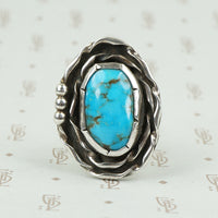 Bold Floral Turquoise and Silver Ring