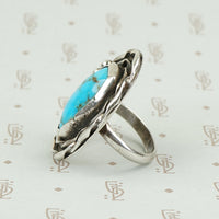 Bold Floral Turquoise and Silver Ring