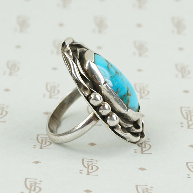 Bold Floral Turquoise and Silver Ring