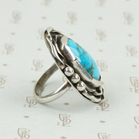 Bold Floral Turquoise and Silver Ring