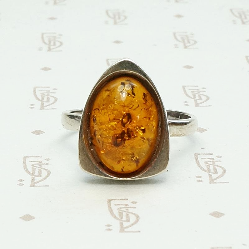 Modernist Amber Ring in Sterling Silver