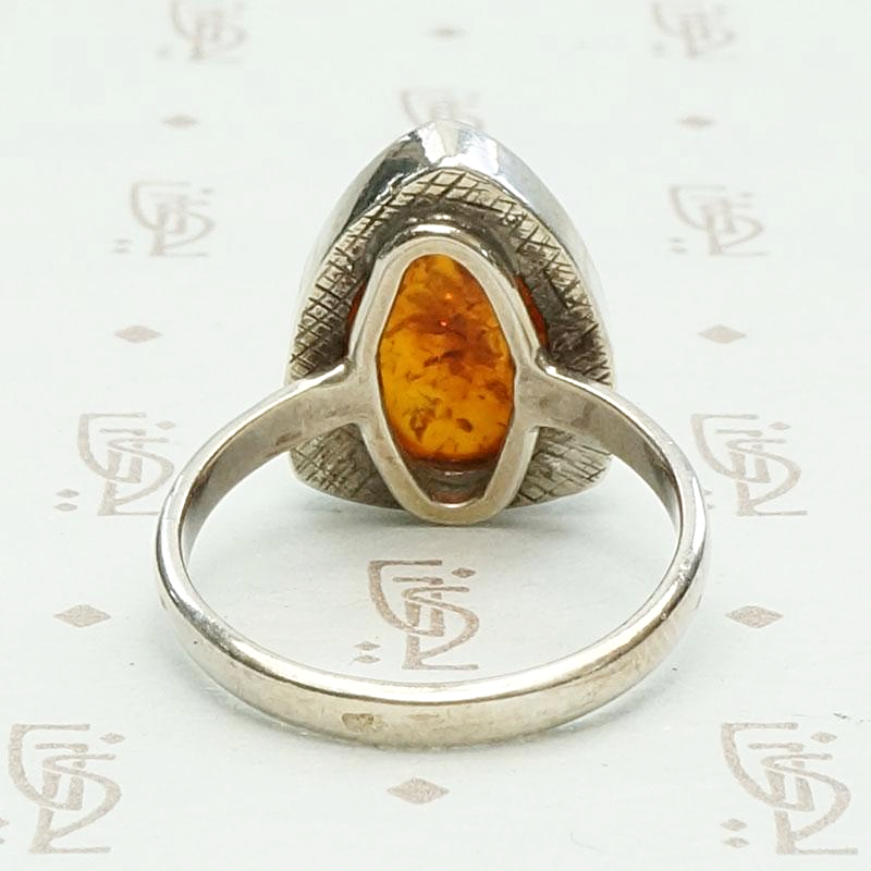 Modernist Amber Ring in Sterling Silver
