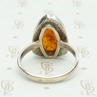 Modernist Amber Ring in Sterling Silver