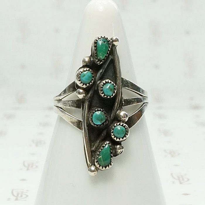 Deep Green Turquoise Petit Point Ring
