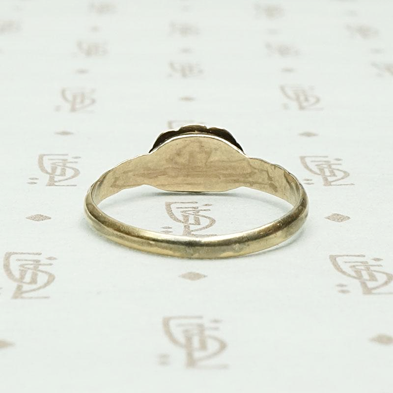 Hand Engraved "AH" Signet Ring with Roses, back view