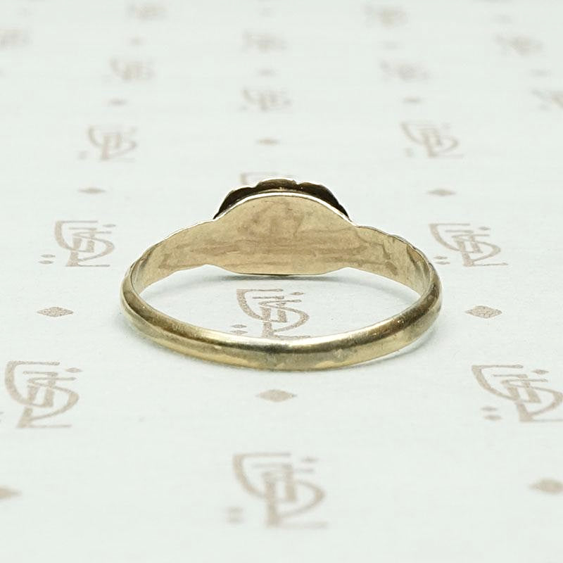Hand Engraved "AH" Signet Ring with Roses, back view