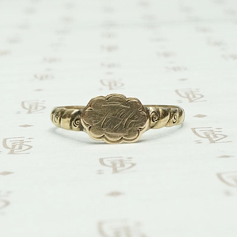 Hand Engraved "AH" Signet Ring with Roses