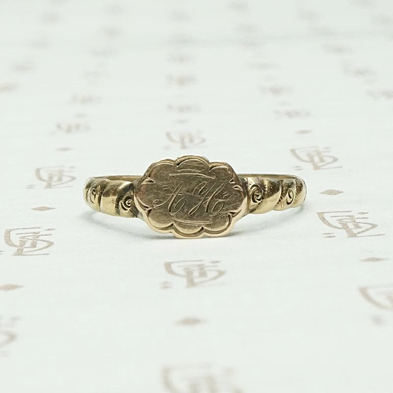 Hand Engraved "AH" Signet Ring with Roses