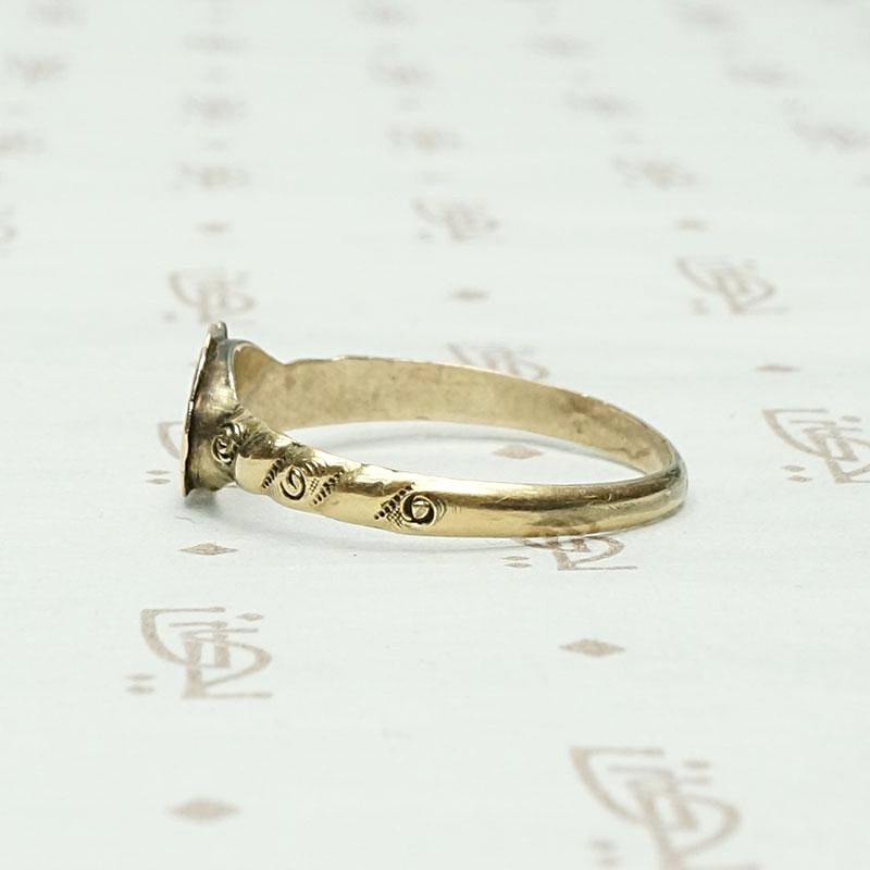 Hand Engraved "AH" Signet Ring with Roses, left side