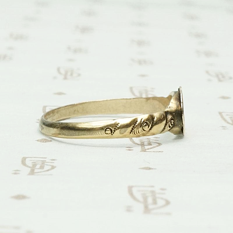 Hand Engraved "AH" Signet Ring with Roses, right side