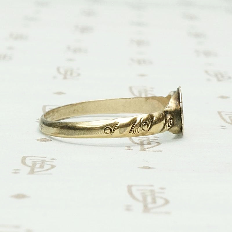 Hand Engraved "AH" Signet Ring with Roses, right side