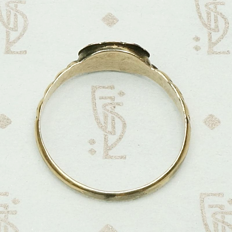 Hand Engraved "AH" Signet Ring with Roses, top view