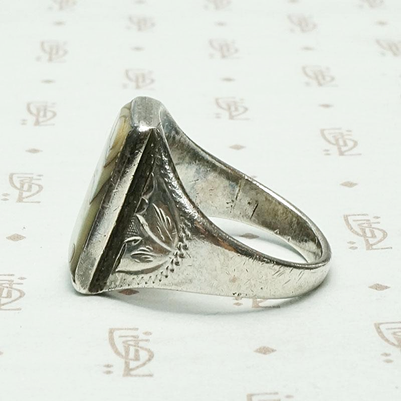 Early Silver & Abalone Ring in a Larger Size, side view