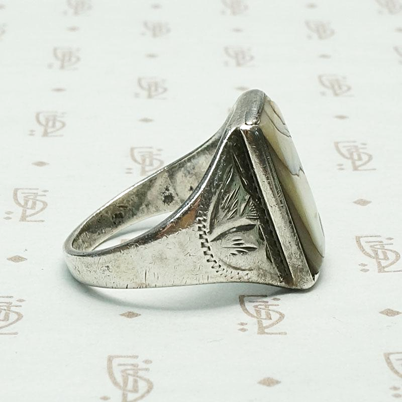 Early Silver & Abalone Ring in a Larger Size, side view