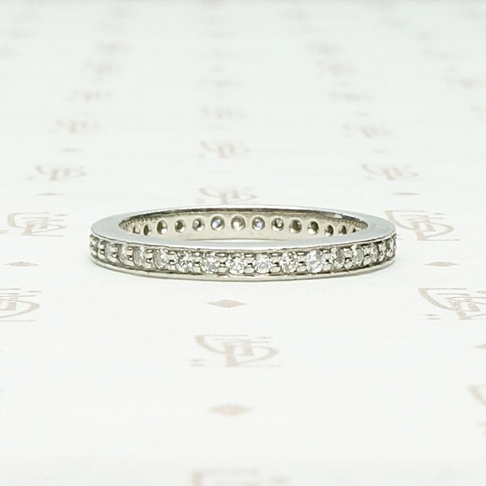 Mid Century Eternity Band Platinum & Diamonds, side view.