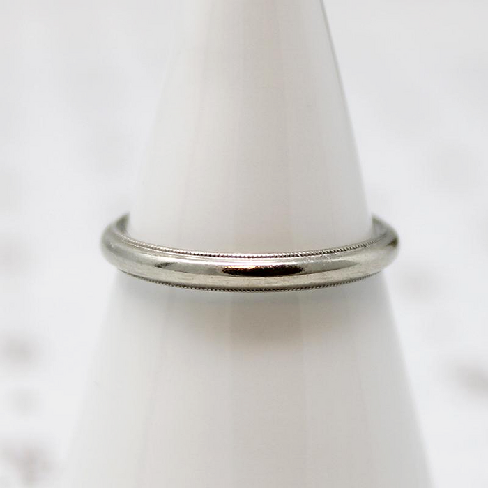 Vintage Slim White Gold Milgrain Wedding Band