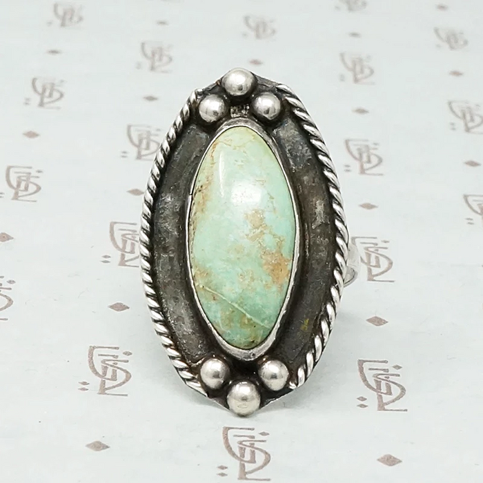 Mint Green Turquoise Sterling Ring Signed Mexico