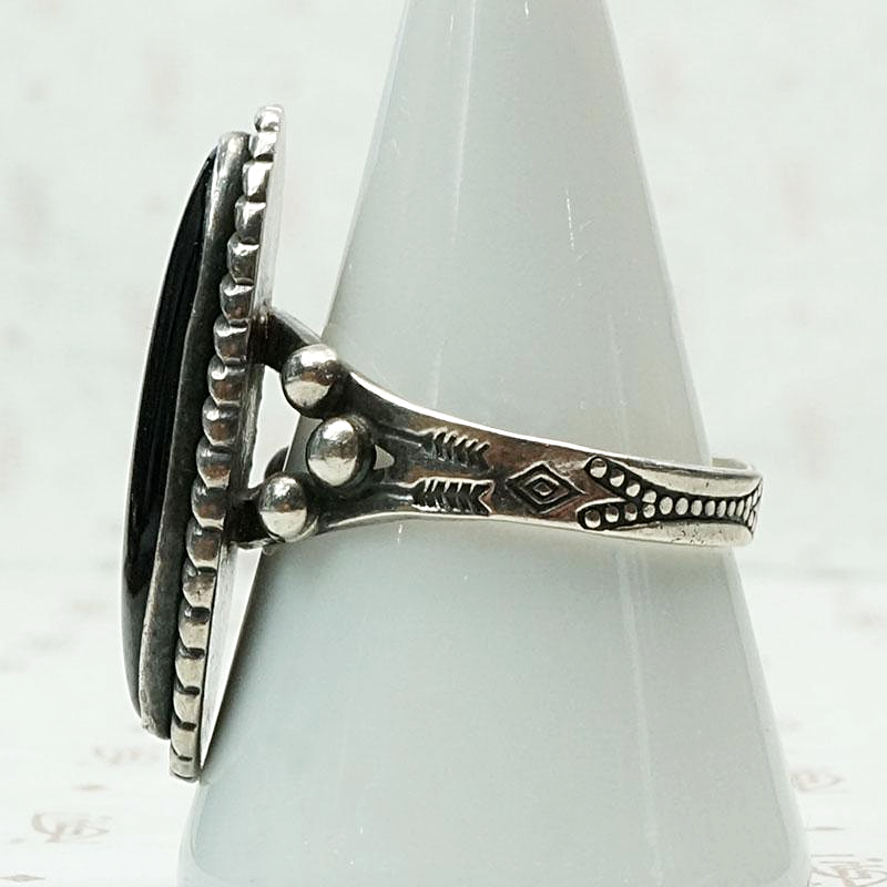 Snake & Arrow Onyx Ring in Silver