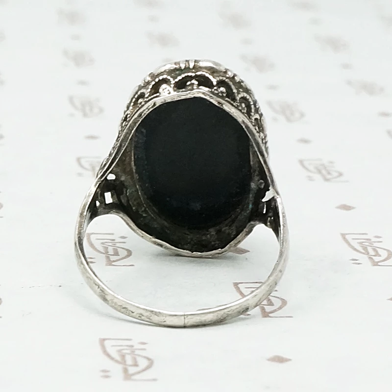 Romantic Dark Sparkle Onyx and Silver Ring