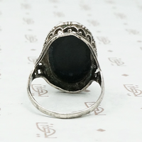 Romantic Dark Sparkle Onyx and Silver Ring