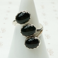 Three Onyx Buds on Silver Vine Ring