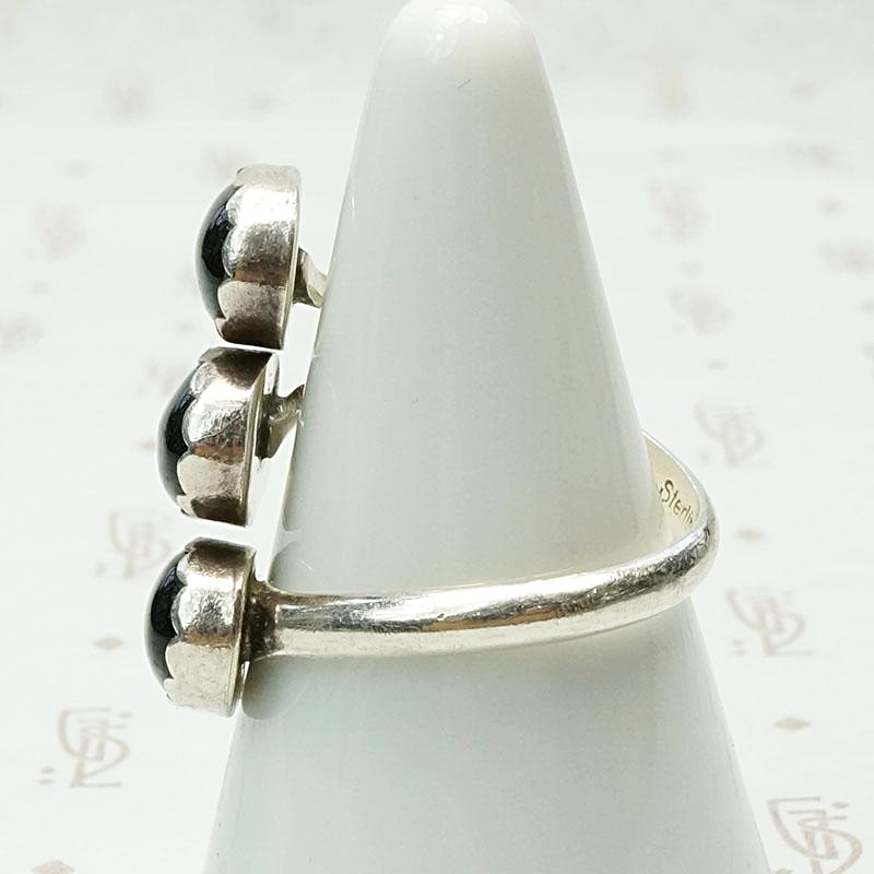 Three Onyx Buds on Silver Vine Ring