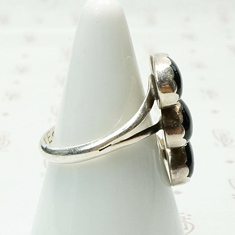 Three Onyx Buds on Silver Vine Ring