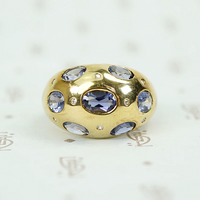 Iolite and Diamond Studded Bombé Ring