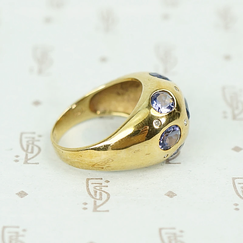 Iolite and Diamond Studded Bombé Ring