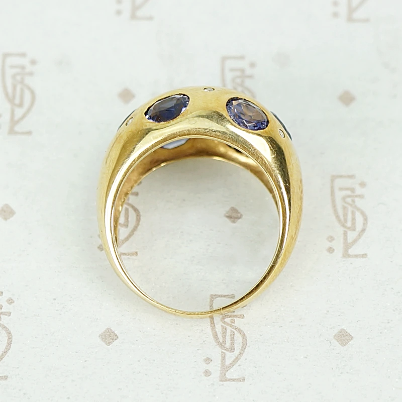 Iolite and Diamond Studded Bombé Ring