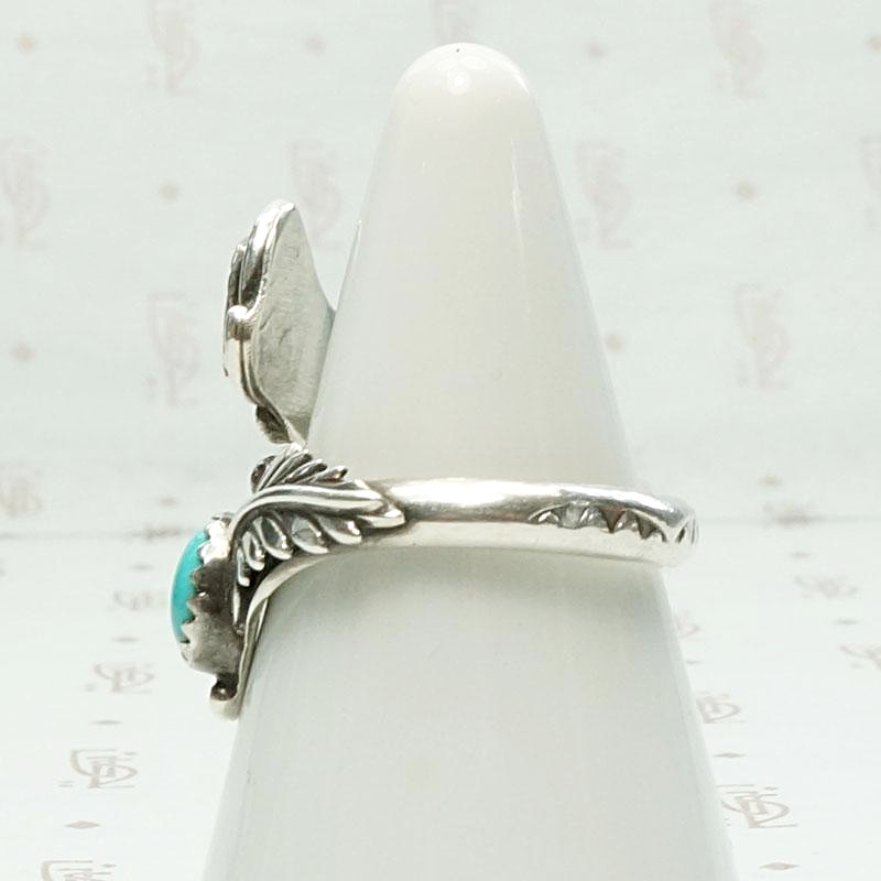 Feather Crossover Ring with Turquoise & Coral