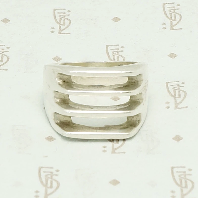 Edgy Open Grill Mexican Silver Ring