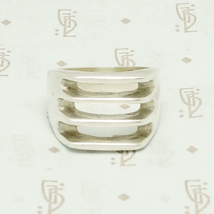 Edgy Open Grill Mexican Silver Ring