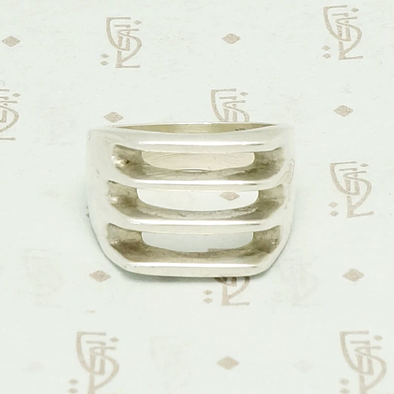 Edgy Open Grill Mexican Silver Ring