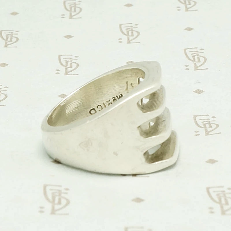 Edgy Open Grill Mexican Silver Ring