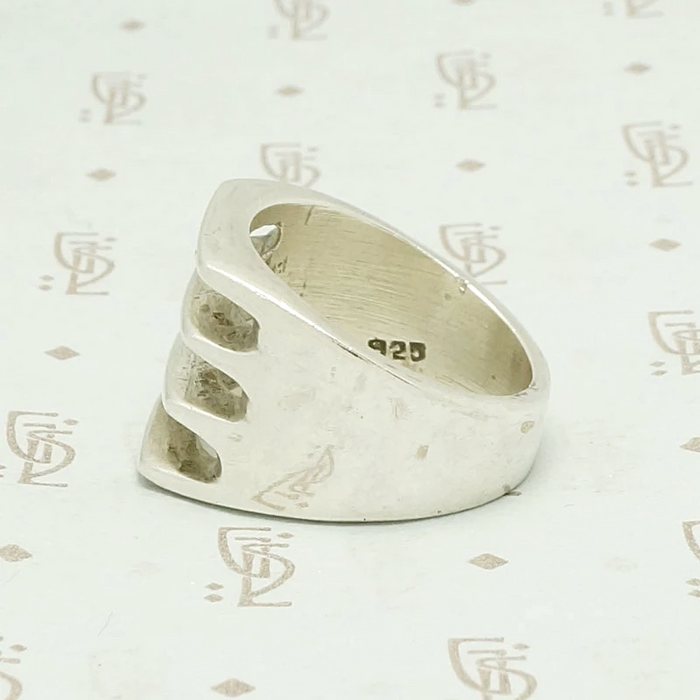 Edgy Open Grill Mexican Silver Ring