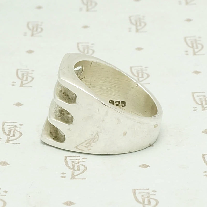 Edgy Open Grill Mexican Silver Ring