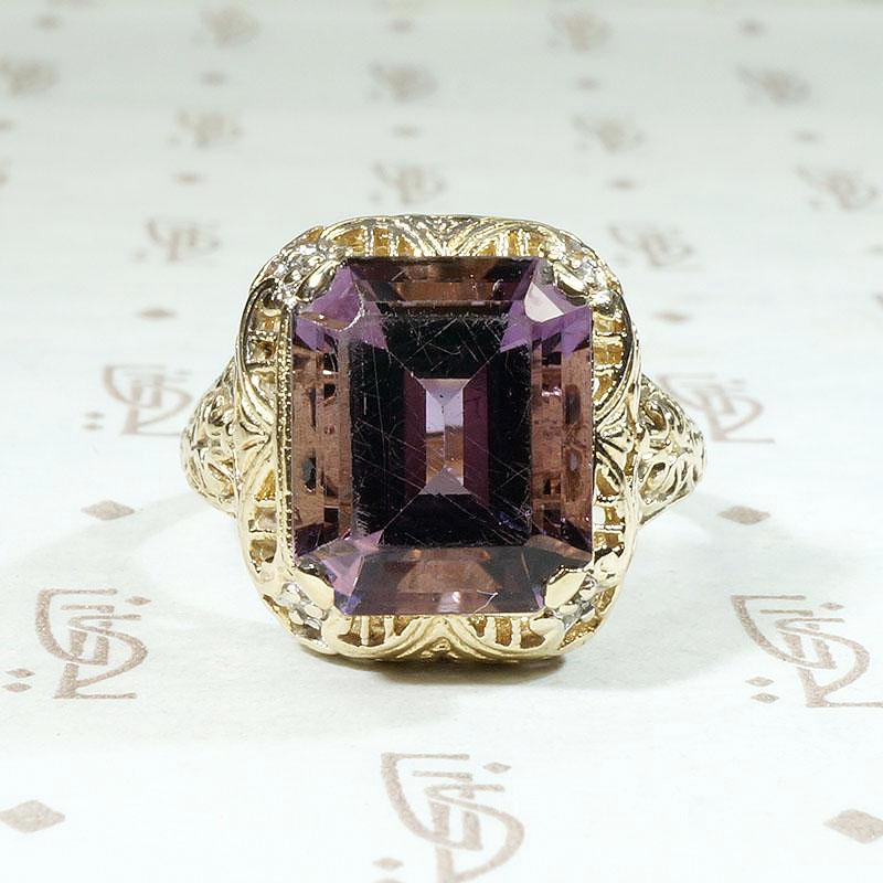 Regal Amethyst in Gold Filigree Ring