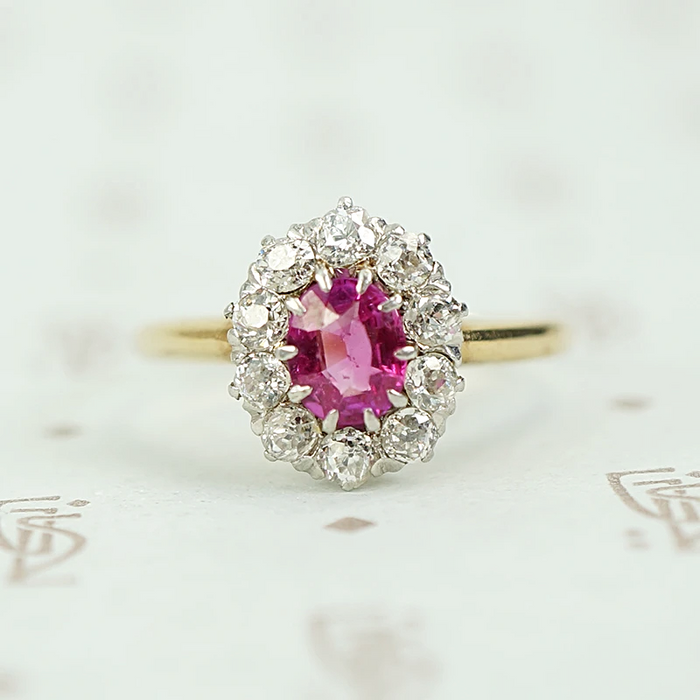 Enchanting Antique Ruby Halo Ring