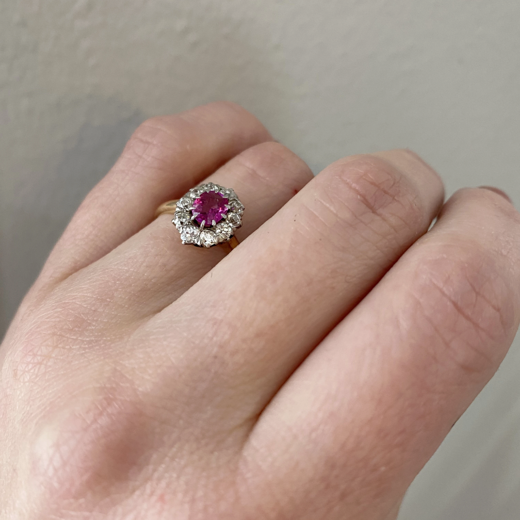 Enchanting Antique Ruby Halo Ring