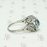 Breathtaking Icy Blue Aquamarine Filigree Ring, side view