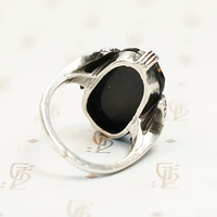 Peacock Motif Onyx Marcasite and Silver Ring