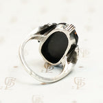 Peacock Motif Onyx Marcasite and Silver Ring