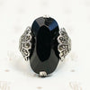 Peacock Motif Onyx Marcasite and Silver Ring