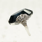 Peacock Motif Onyx Marcasite and Silver Ring