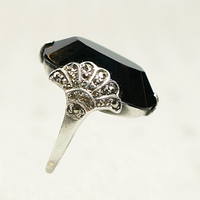 Peacock Motif Onyx Marcasite and Silver Ring