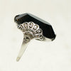 Peacock Motif Onyx Marcasite and Silver Ring