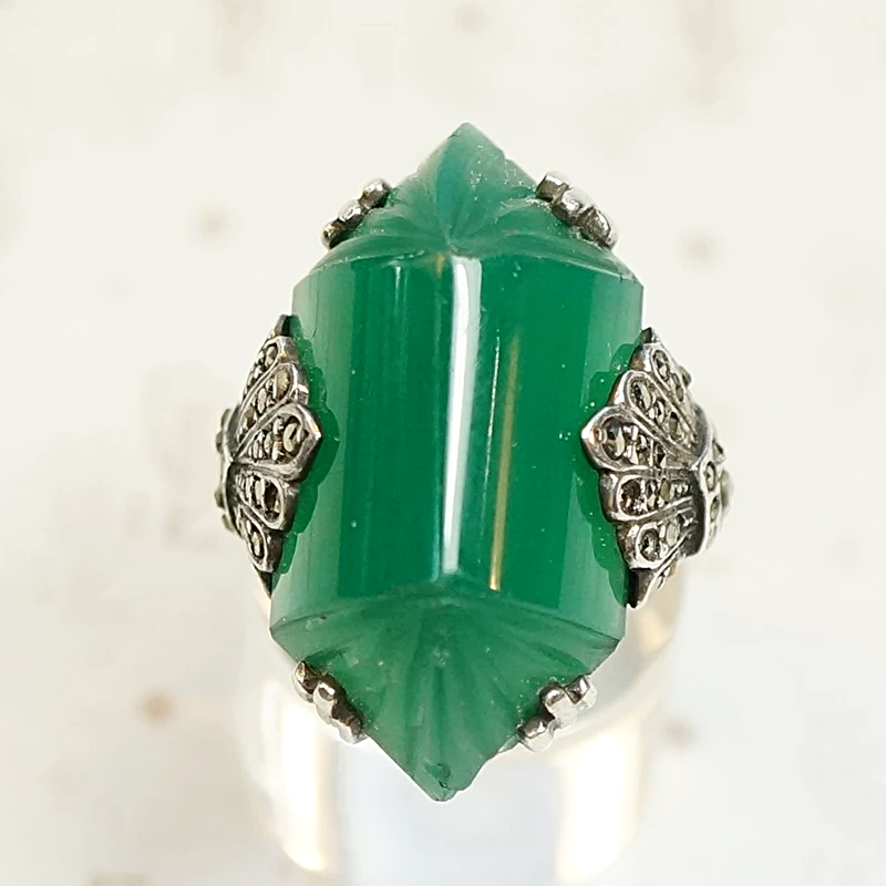 Incredible French Deco Green Glass Ring