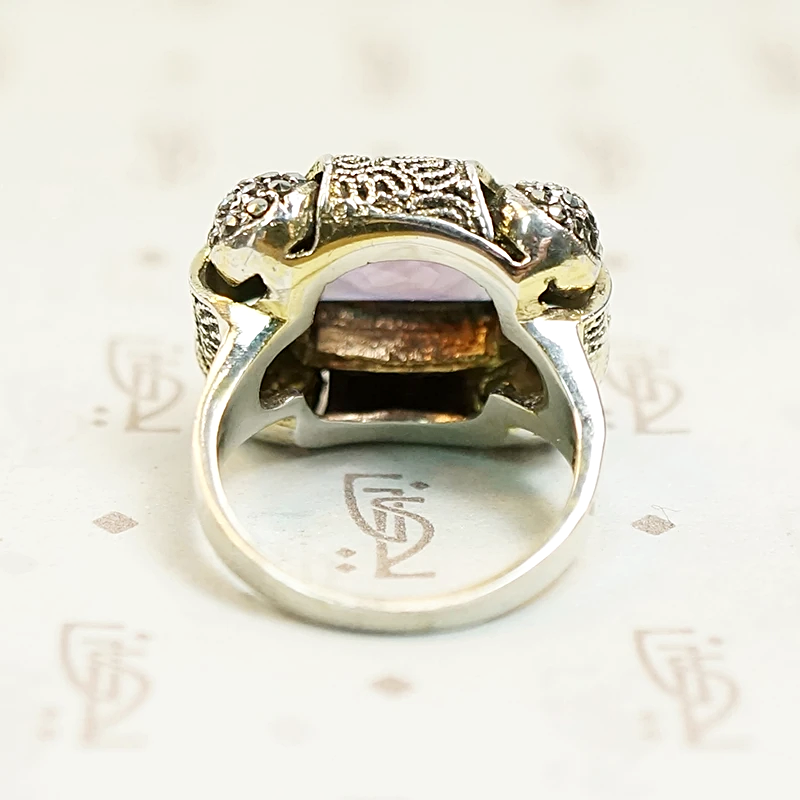 Amethyst and Marcasite Fahrner Silver Gilt Ring
