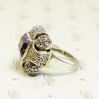 Amethyst and Marcasite Fahrner Silver Gilt Ring